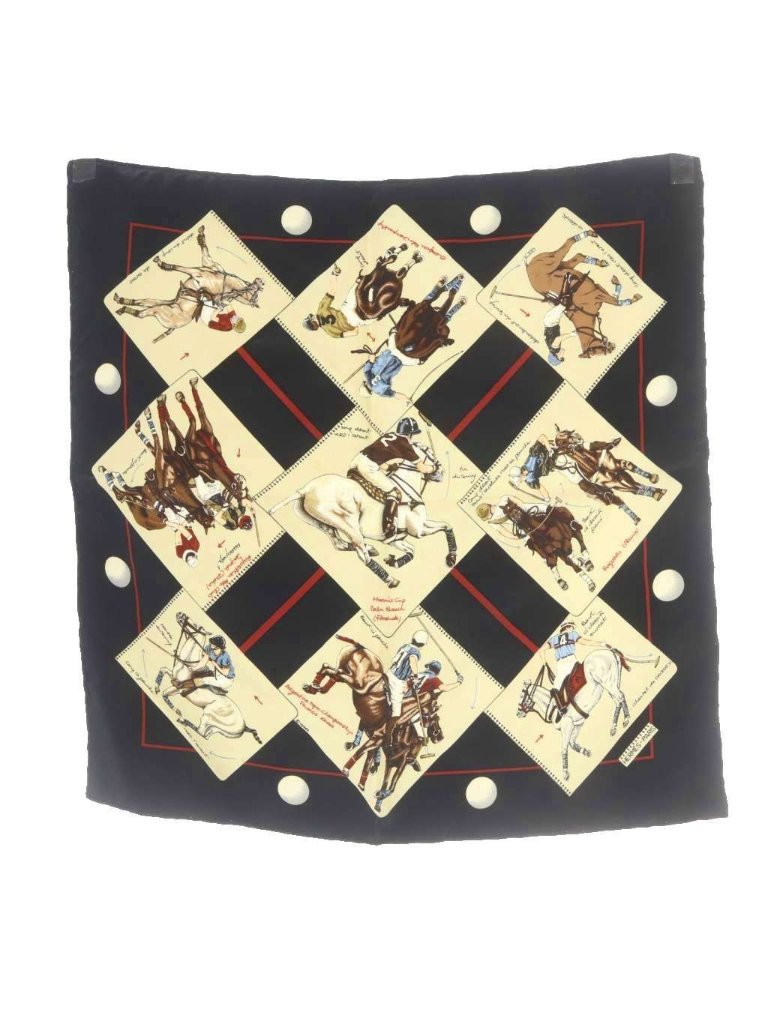 Hermes Polo World Le Monde Du Scarf All Over Pattern Black Carre 40